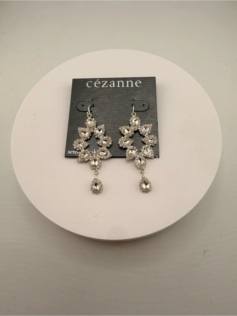 NWT cézanne Silver Crystal Floral Drop Earrings - Silver